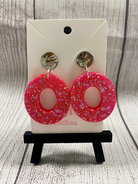 Round Hot Pink Glitter Earrings
