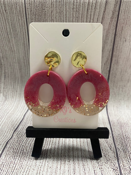 Round Pink Glitter Dipped Earrings