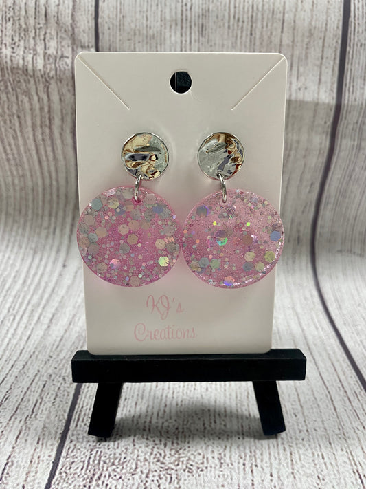 Round Light Pink Glitter Earrings