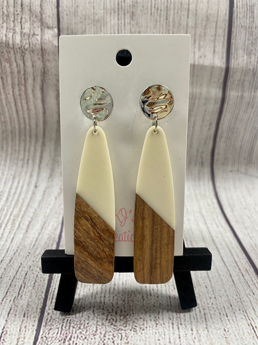 Wood Two Tone Earrings- White/Brown